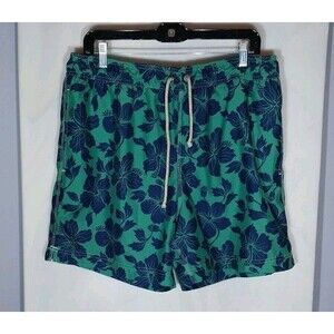 J Crew Men's Swim Trunks Shorts Sz L Green & Blue Floral Hawaiian Boho Beachy